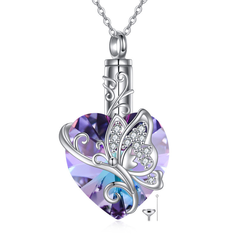 Collar Urna Mariposa Cristal Corazón Plata de Ley-11