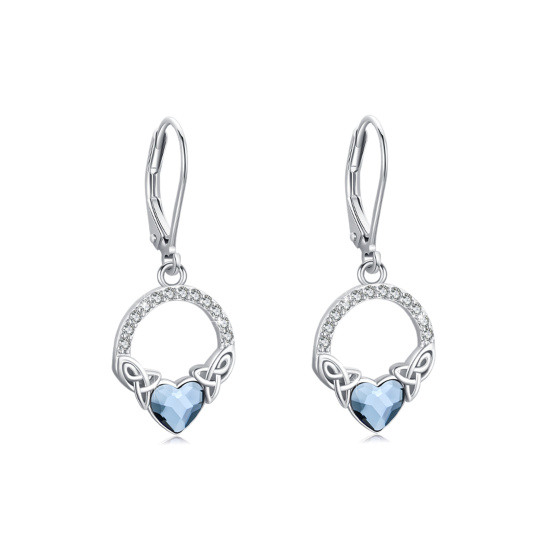 Sterling Silver Heart Crystal & Cubic Zirconia Celtic Knot Lever-back Earrings