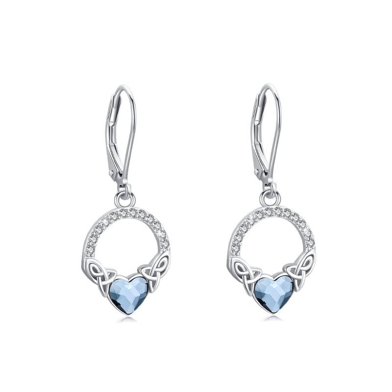 Sterling Silver Heart Crystal & Cubic Zirconia Celtic Knot Lever-back Earrings-14