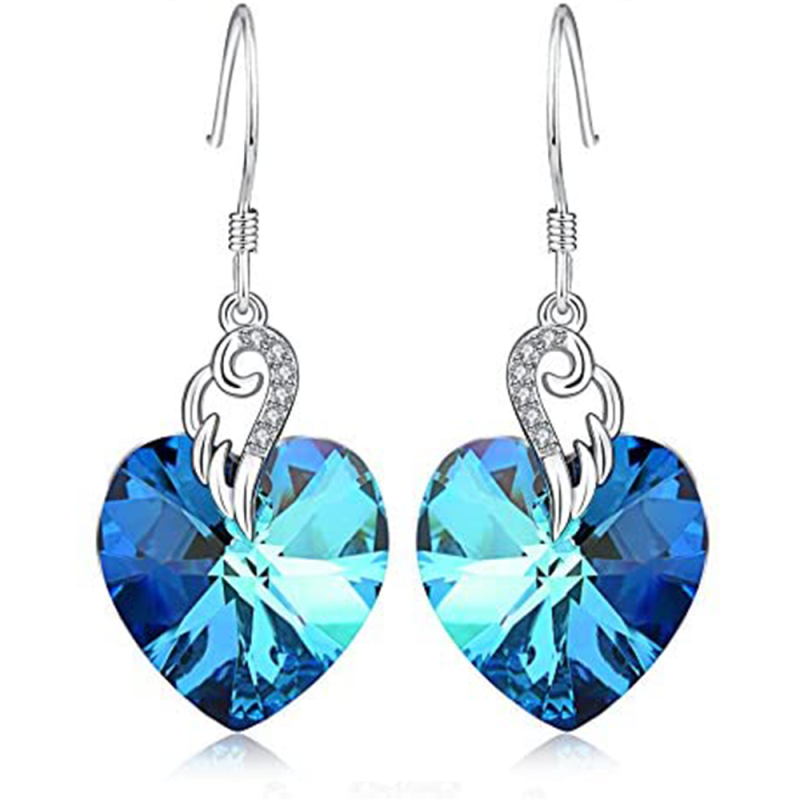 Pendientes colgantes de plata de ley con forma de corazón y cristal con alas de ángel para mujer-20
