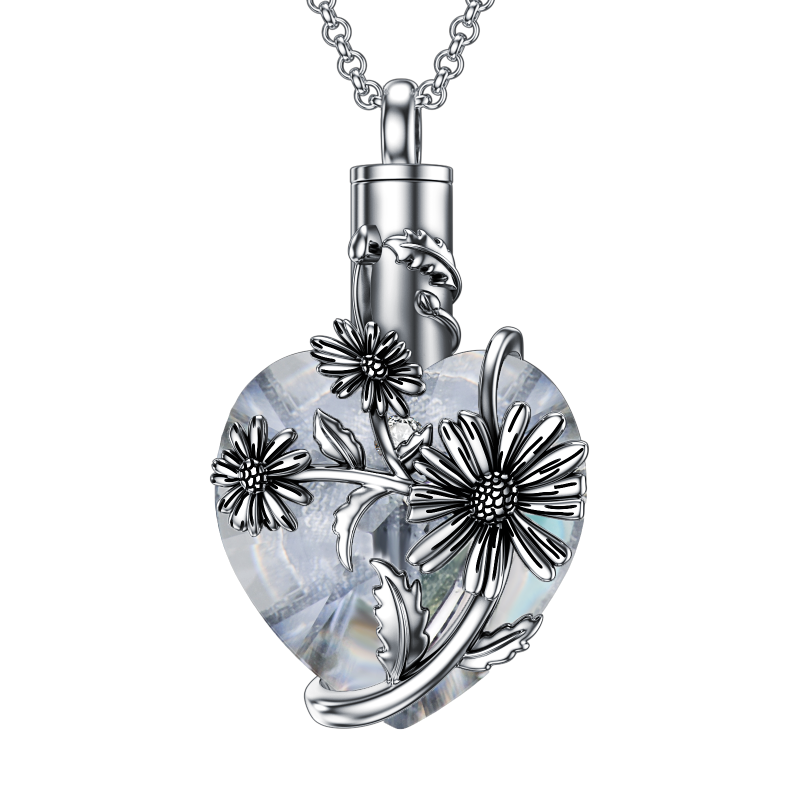 Colar de urna com pingente de lírio de cristal de coração em prata esterlina para joias de cremação de cinzas-3