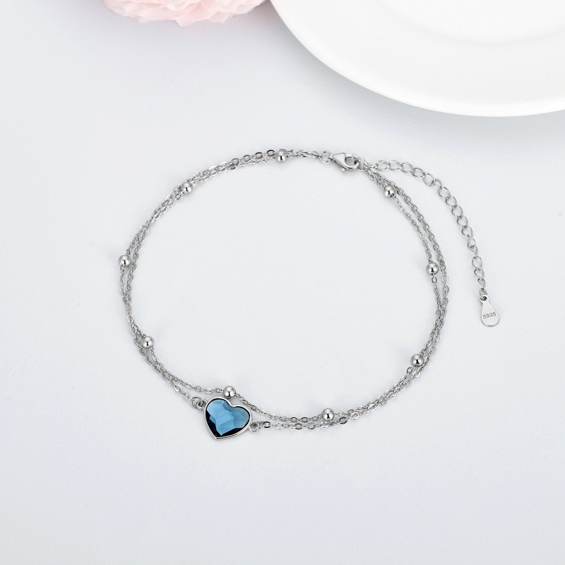 Tobillera de una sola capa con cristal de corazón de plata esterlina para mujer-3