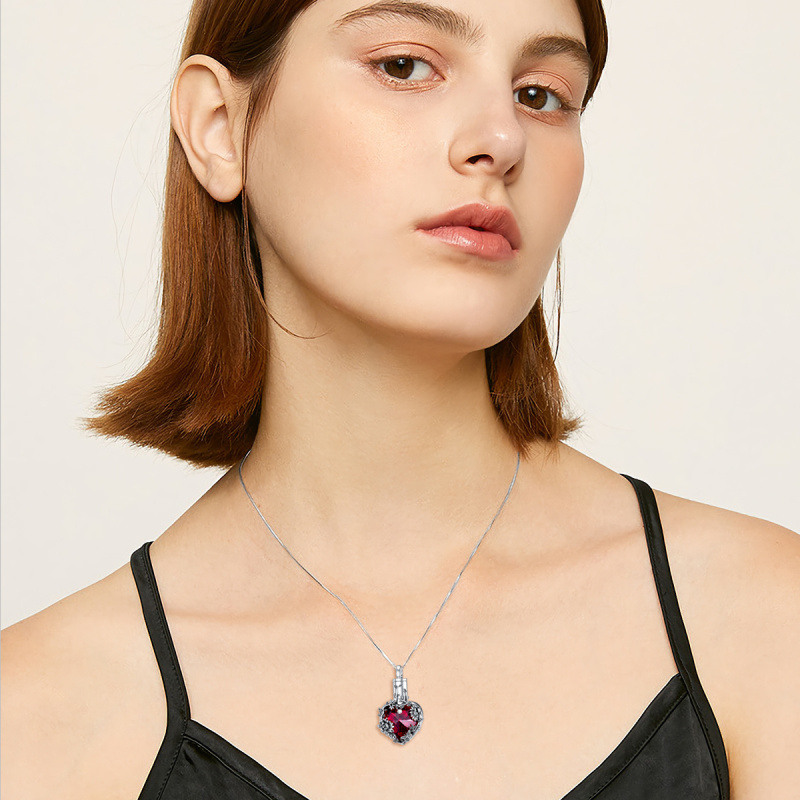 Collier d'urne de tournesol en cristal de coeur en argent sterling pour les cendres-2
