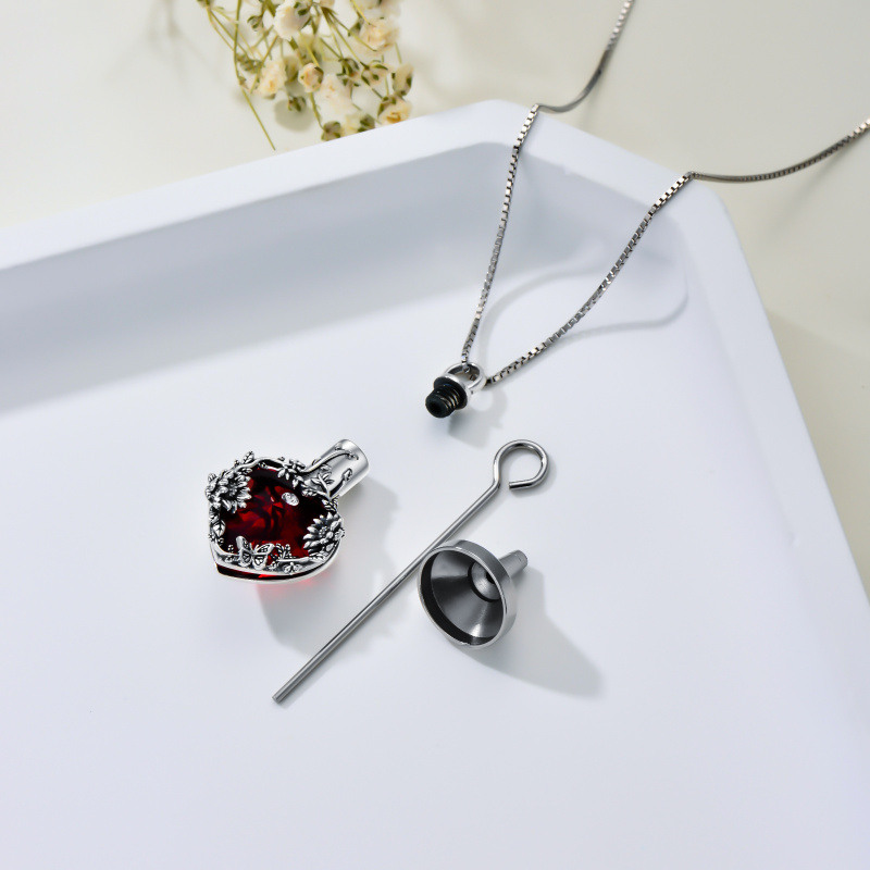 Collier d'urne de tournesol en cristal de coeur en argent sterling pour les cendres-4