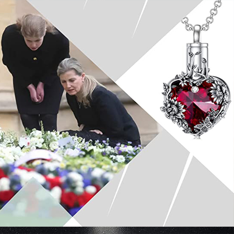 Collier d'urne de tournesol en cristal de coeur en argent sterling pour les cendres-6