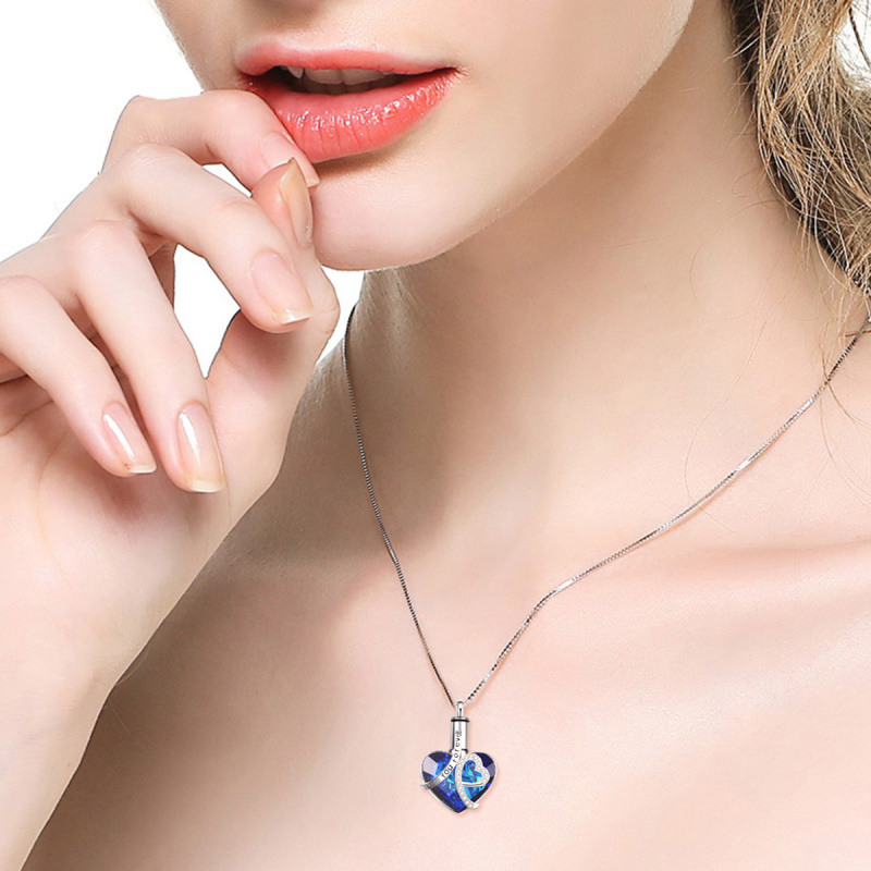 Collar de urna de cristal con forma de corazón de plata esterlina para cenizas con la frase 