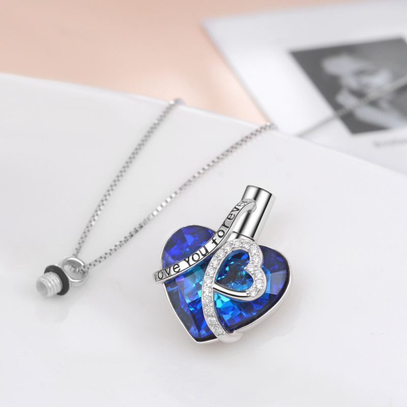 Collar de urna de cristal con forma de corazón de plata esterlina para cenizas con la frase 