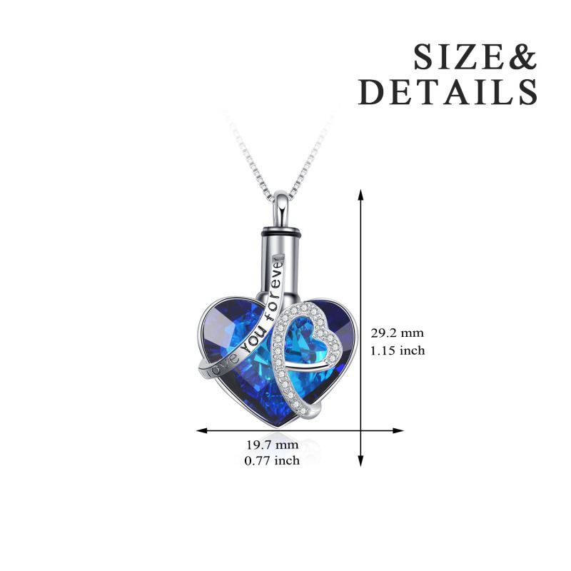 Collar de urna de cristal con forma de corazón de plata esterlina para cenizas con la frase 