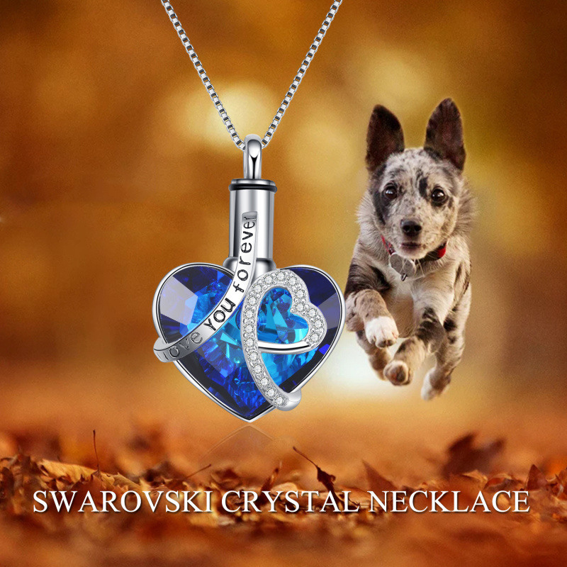 Collar de urna de cristal con forma de corazón de plata esterlina para cenizas con la frase 