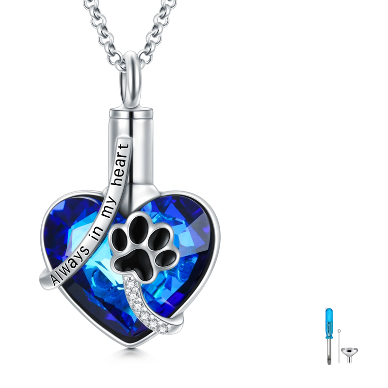 Sterling Silver Heart Crystal With Cubic Zirconia Paw & Heart Urn Necklace For Ashes-8