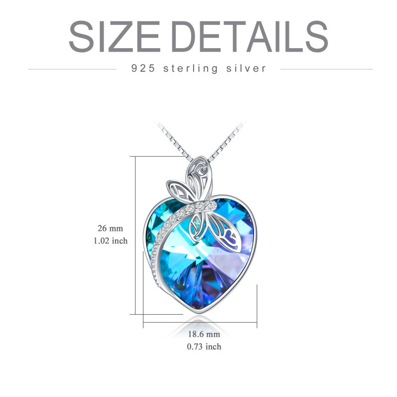 Collar con colgante de libélula de plata de ley con cristal de corazón y circón para mujer-5