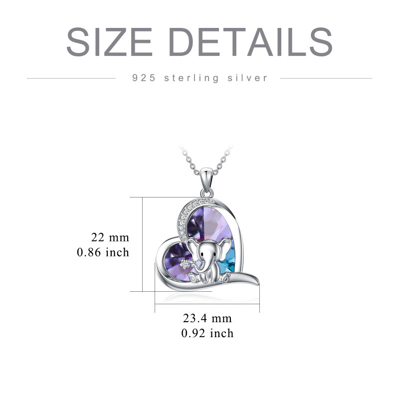 Collier en argent sterling avec pendentif en forme d'éléphant et de cœur en cristal de zircon pour femme-3