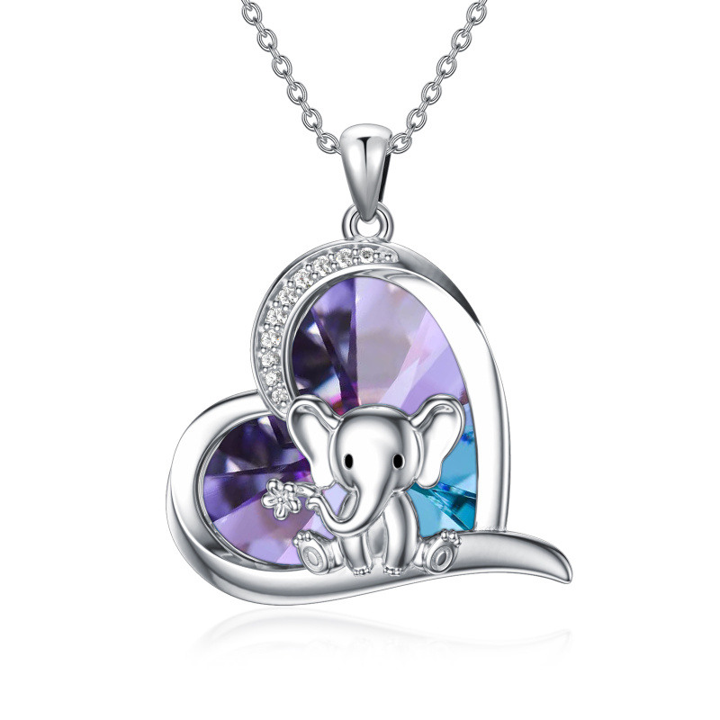 Collier en argent sterling avec pendentif en forme d'éléphant et de cœur en cristal de zircon pour femme-1