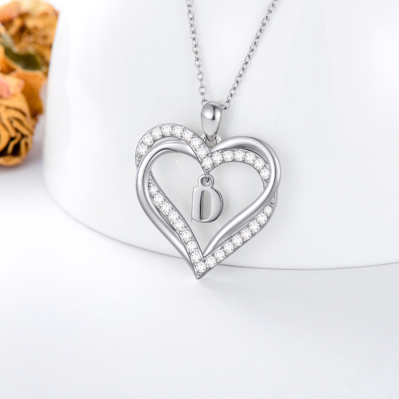 Colar com Pingente em Prata Esterlina em Formato de Coração com Zircônia Cúbica e Inicial Personalizada D para Mulheres Melhores Amigas-4
