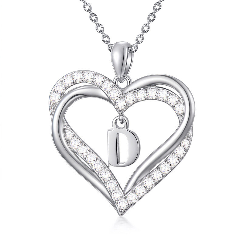 Colar com Pingente em Prata Esterlina em Formato de Coração com Zircônia Cúbica e Inicial Personalizada D para Mulheres Melhores Amigas-1