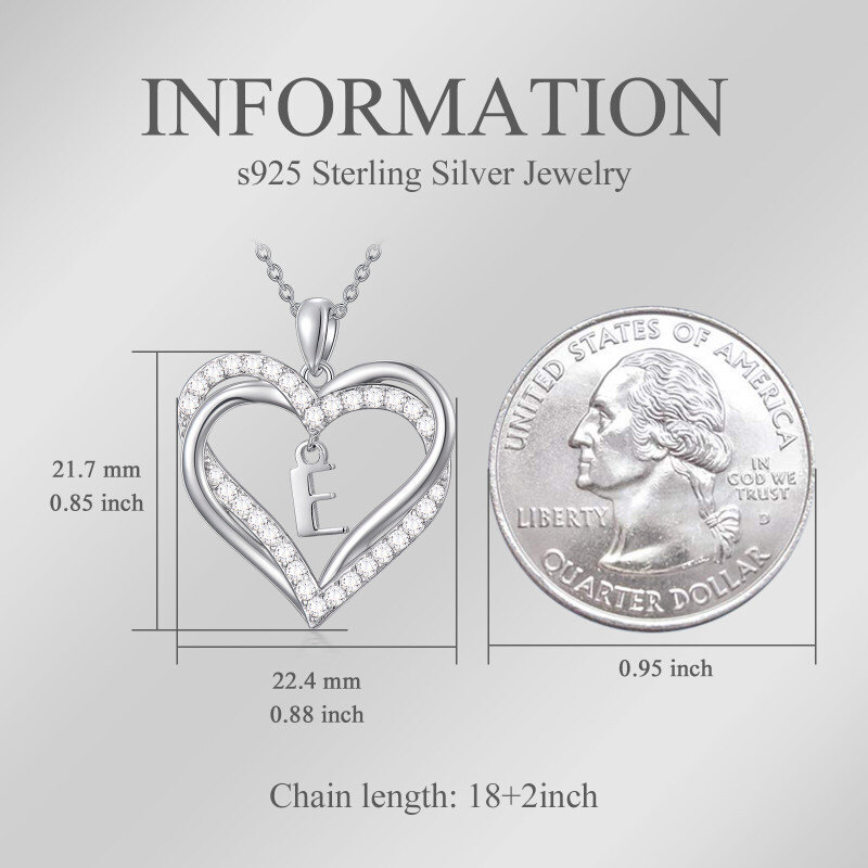 Collier pendentif cœur en argent sterling avec zircon cubique et initiale personnalisée E & cœur pour femmes meilleures amies-3