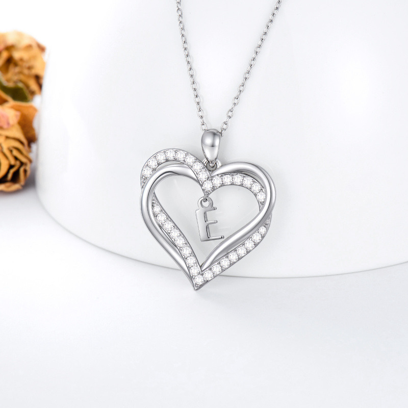 Collier pendentif cœur en argent sterling avec zircon cubique et initiale personnalisée E & cœur pour femmes meilleures amies-4