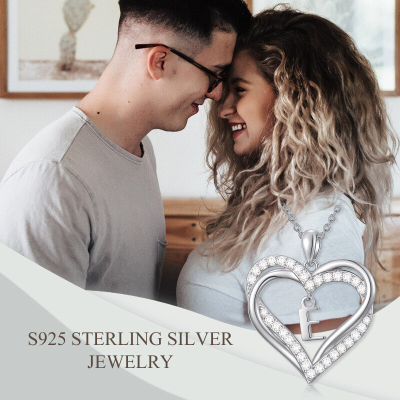 Collier pendentif cœur en argent sterling avec zircon cubique et initiale personnalisée E & cœur pour femmes meilleures amies-7