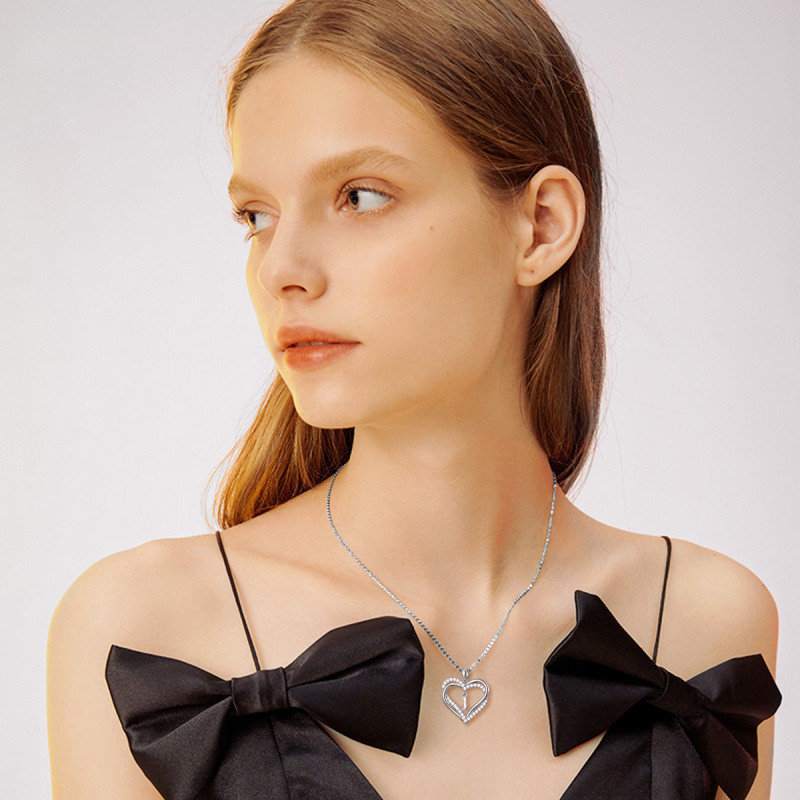 Collar con colgante de corazón de circonia cúbica de plata esterlina personalizado con inicial J y corazón para mujeres mejores amigas-2