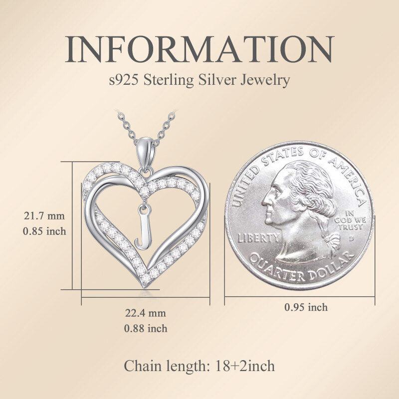 Collar con colgante de corazón de circonia cúbica de plata esterlina personalizado con inicial J y corazón para mujeres mejores amigas-3