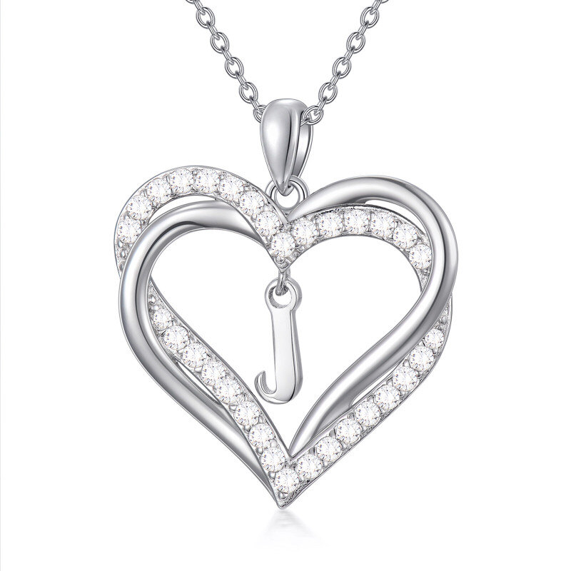 Collar con colgante de corazón de circonia cúbica de plata esterlina personalizado con inicial J y corazón para mujeres mejores amigas-1