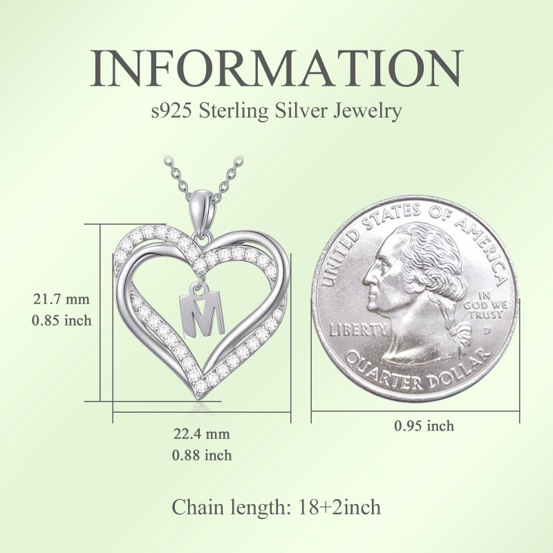 Collier pendentif cœur en argent sterling avec zircon cubique personnalisé, initiale M et cœur, pour femmes, meilleures amies-3