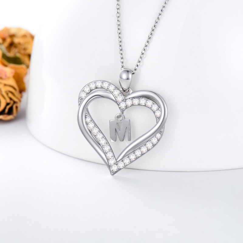 Collier pendentif cœur en argent sterling avec zircon cubique personnalisé, initiale M et cœur, pour femmes, meilleures amies-4