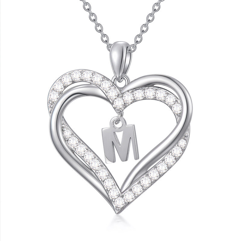 Collier pendentif cœur en argent sterling avec zircon cubique personnalisé, initiale M et cœur, pour femmes, meilleures amies-1