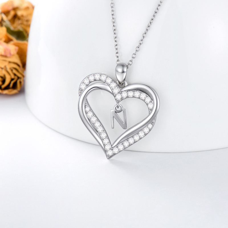 Collier pendentif cœur en argent sterling avec zircon cubique personnalisé, initiale N et cœur, pour femmes, meilleures amies-4