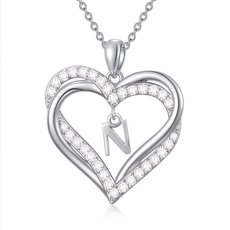 Collier pendentif cœur en argent sterling avec zircon cubique personnalisé, initiale N et cœur, pour femmes, meilleures amies-1