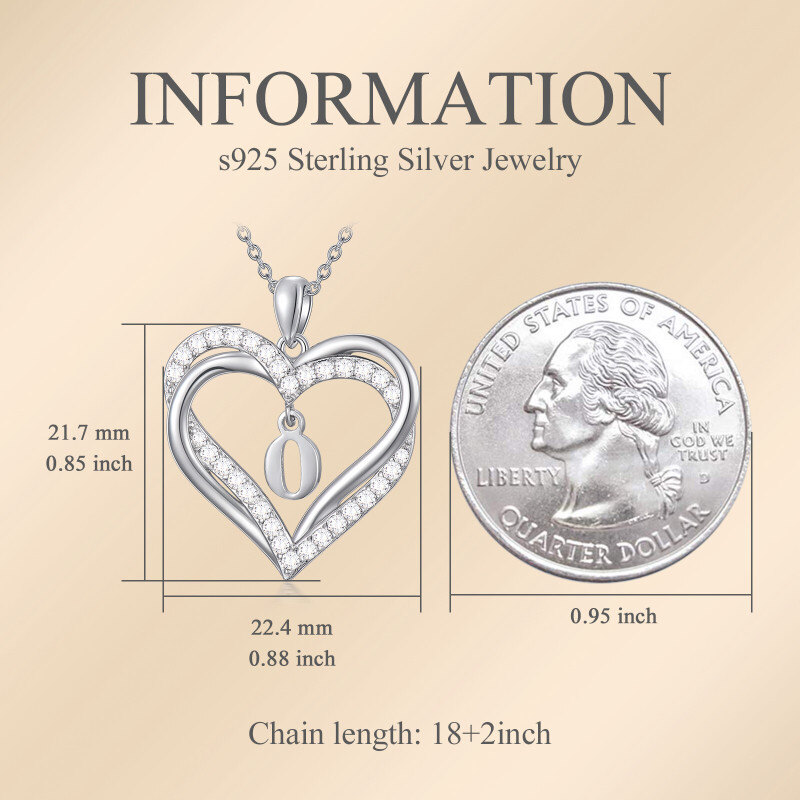 Collier pendentif cœur en argent sterling avec zircon cubique personnalisé, initiale O et cœur, pour femmes, meilleures amies-3