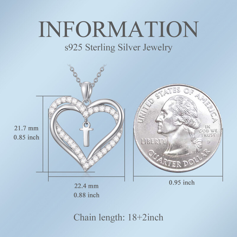 Collar con colgante de corazón personalizado con inicial en circonia cúbica y corazón, para mujeres mejores amigas, de plata esterlina-3