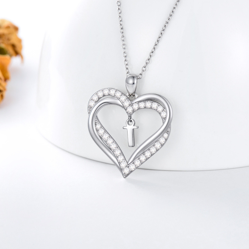Collar con colgante de corazón personalizado con inicial en circonia cúbica y corazón, para mujeres mejores amigas, de plata esterlina-4