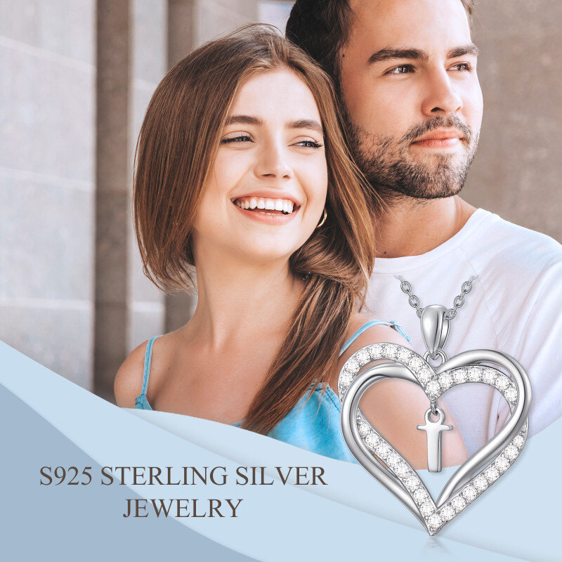 Collar con colgante de corazón personalizado con inicial en circonia cúbica y corazón, para mujeres mejores amigas, de plata esterlina-6