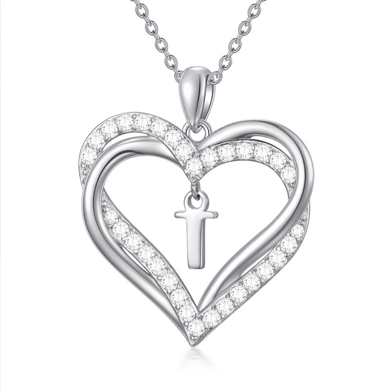 Collar con colgante de corazón personalizado con inicial en circonia cúbica y corazón, para mujeres mejores amigas, de plata esterlina-1