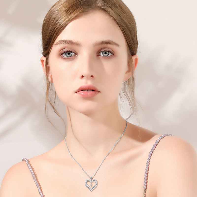 Collar con colgante de plata esterlina en forma de corazón con circonita cúbica, inicial personalizada Y y corazón, para mujeres mejores amigas-2