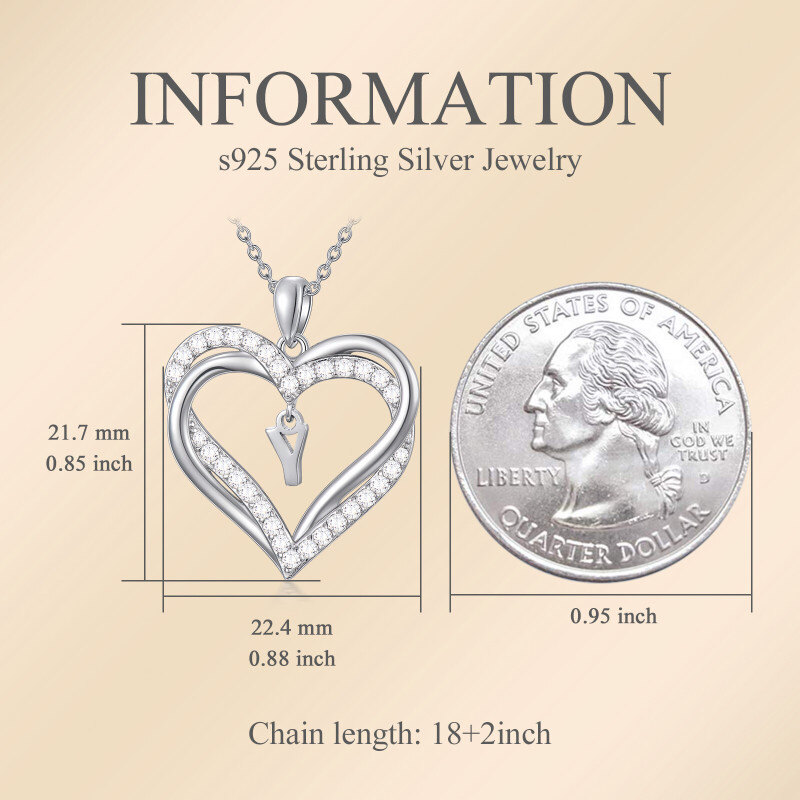 Collar con colgante de plata esterlina en forma de corazón con circonita cúbica, inicial personalizada Y y corazón, para mujeres mejores amigas-3