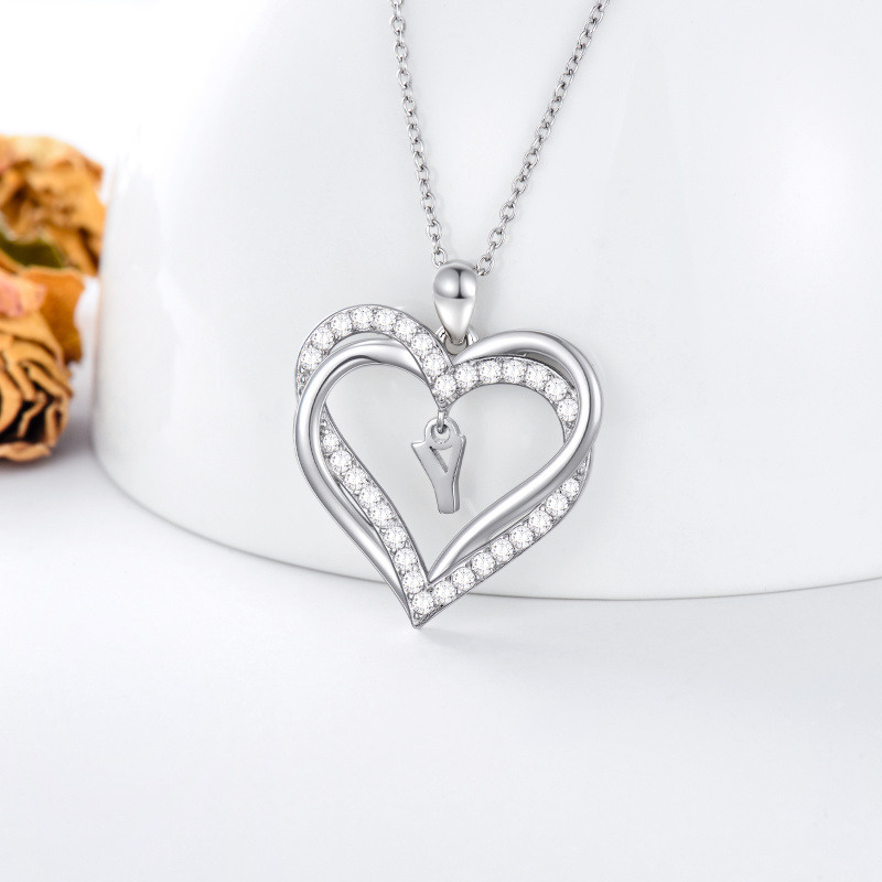 Collar con colgante de plata esterlina en forma de corazón con circonita cúbica, inicial personalizada Y y corazón, para mujeres mejores amigas-4