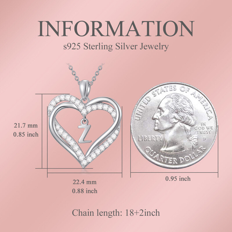 Collar con colgante de corazón en plata esterlina con circonia cúbica y letra inicial personalizada Z y corazón para mujeres mejores amigas-3