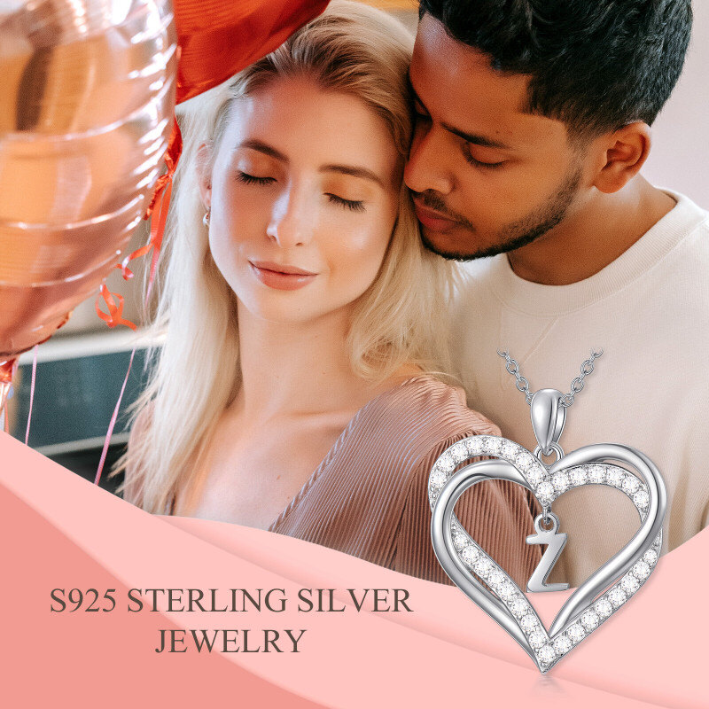 Collar con colgante de corazón en plata esterlina con circonia cúbica y letra inicial personalizada Z y corazón para mujeres mejores amigas-7