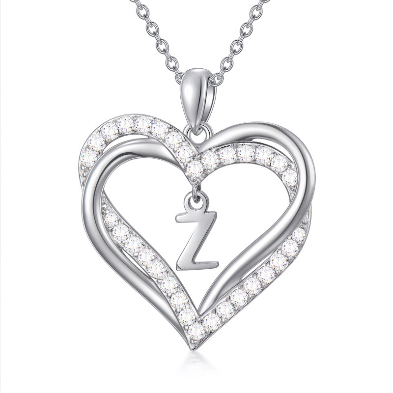 Collar con colgante de corazón en plata esterlina con circonia cúbica y letra inicial personalizada Z y corazón para mujeres mejores amigas-1