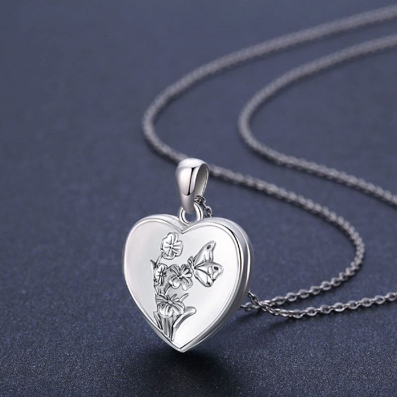 Collar con colgante de mariposa cortada en forma de corazón, Plata de Ley-3