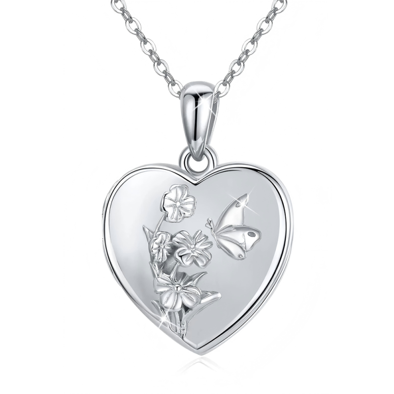Collar con colgante de mariposa cortada en forma de corazón, Plata de Ley-1