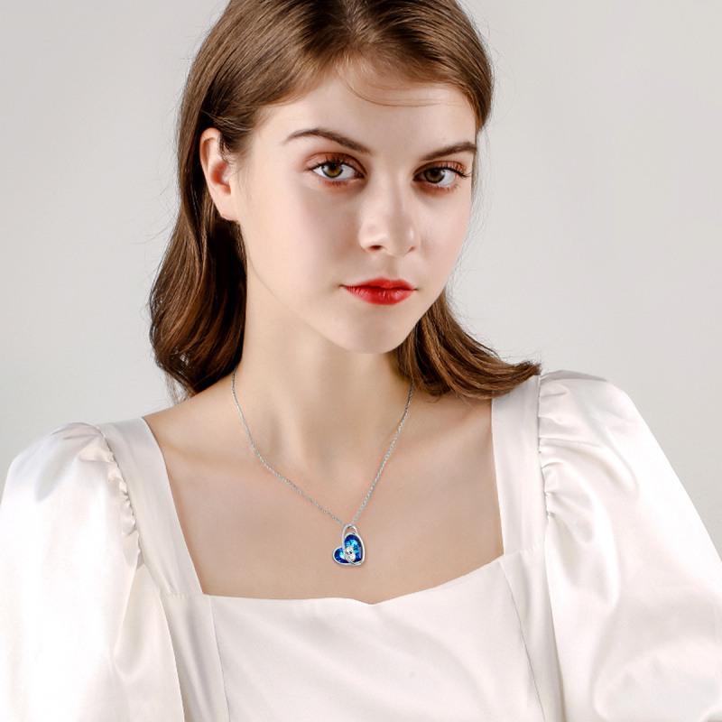 Collar con colgante de cristal de madre koala en forma de corazón de plata de ley-2