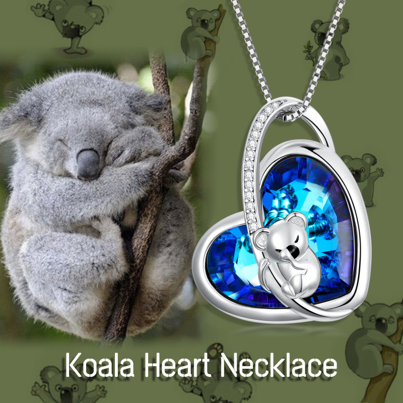 Collar con colgante de cristal de madre koala en forma de corazón de plata de ley-3