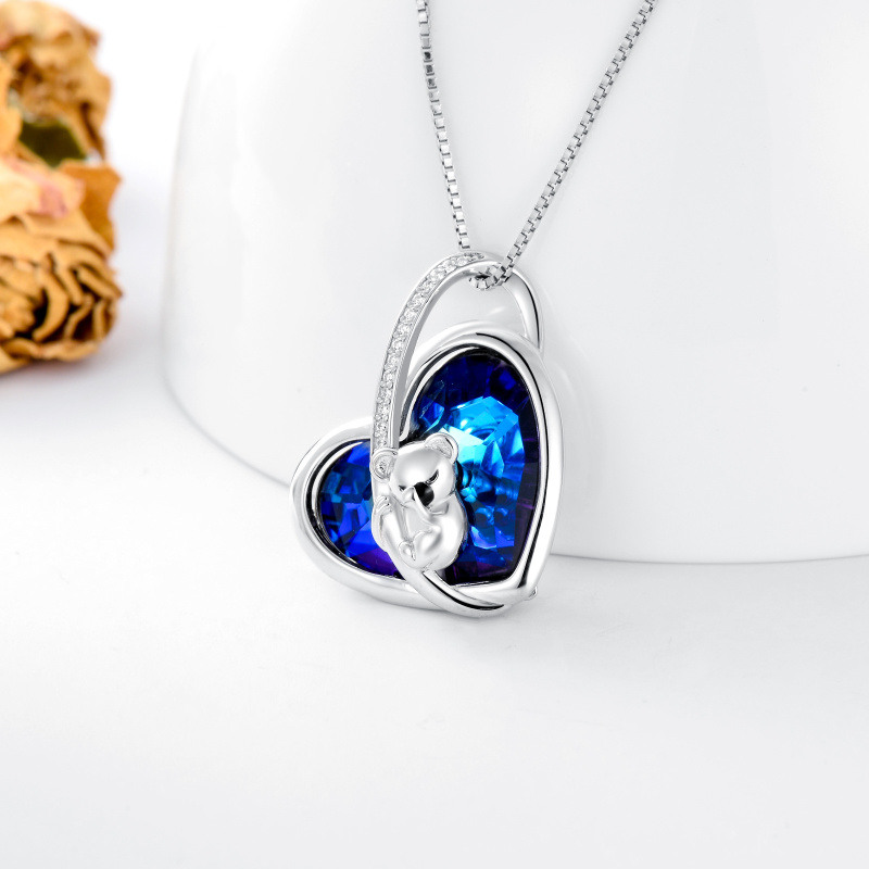 Collar con colgante de cristal de madre koala en forma de corazón de plata de ley-4