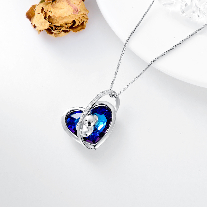 Collar con colgante de cristal de madre koala en forma de corazón de plata de ley-5