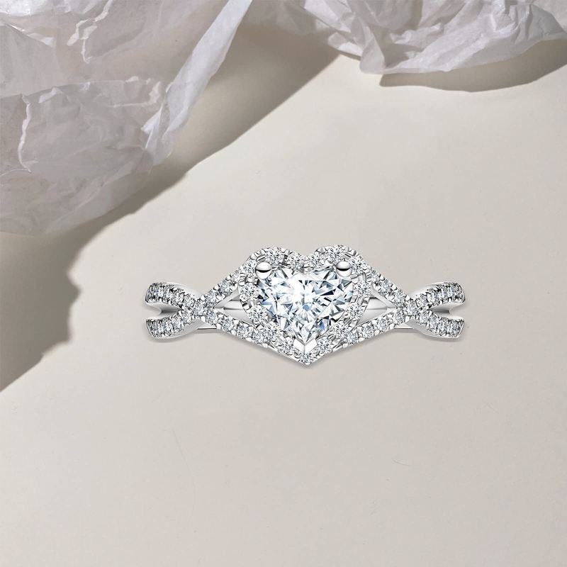 Sterling Silver Heart Moissanite Couple Wedding Ring-4