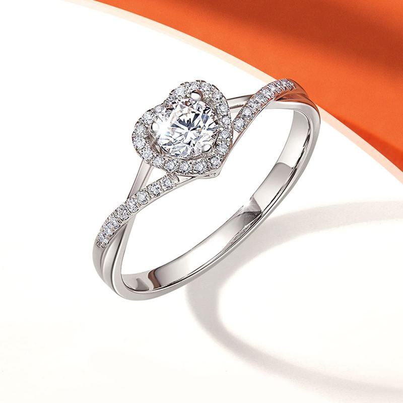 Bague de fiançailles en argent sterling avec cœur et moissanite pour femme-3