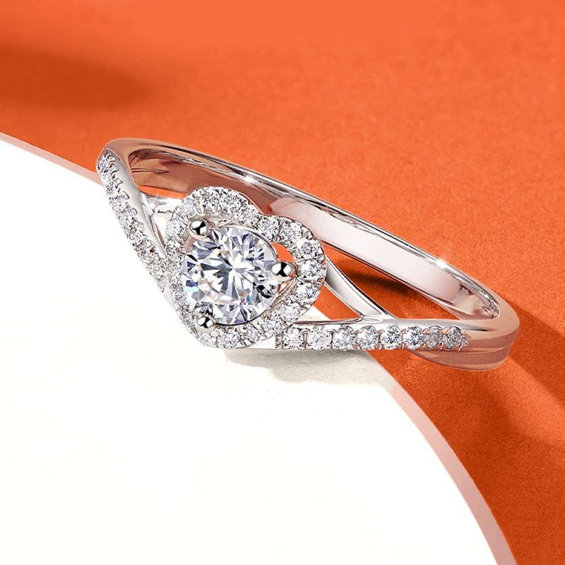 Bague de fiançailles en argent sterling avec cœur et moissanite pour femme-4